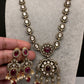Victorian Mehndi Finish AD Polki Color Stone Necklace - Red