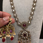 Victorian Mehndi Finish AD Polki Color Stone Necklace - Red