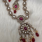 Victorian Mehndi Finish AD Polki Color Stone Necklace - Red