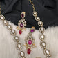 Victorian Mehndi Finish AD Polki Color Stone Necklace - Red