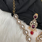 Victorian Mehndi Finish AD Polki Color Stone Necklace - Red