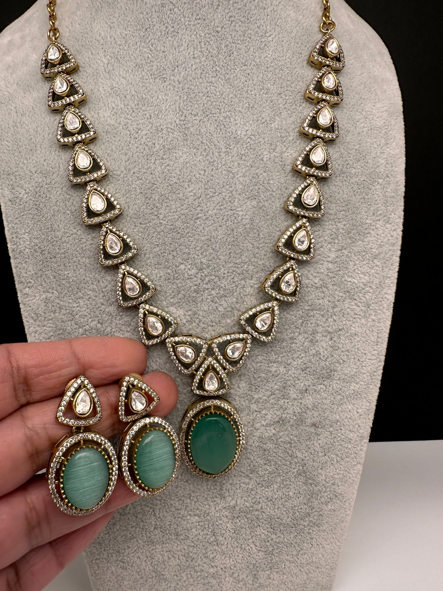 Victorian AD Polki Mint Green Stone Necklace