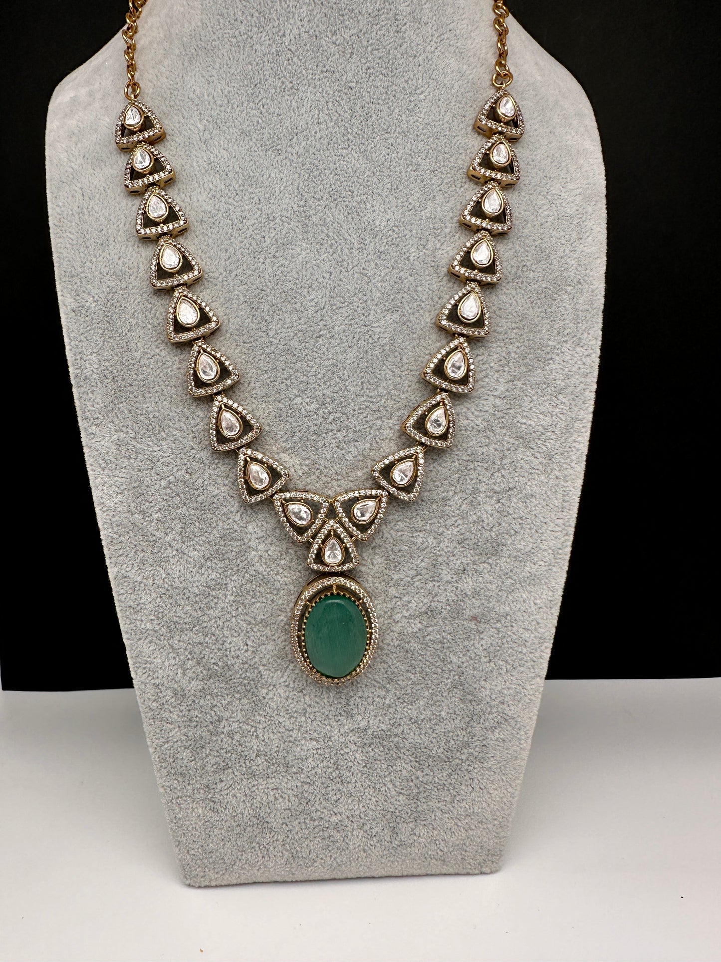 Victorian AD Polki Mint Green Stone Necklace