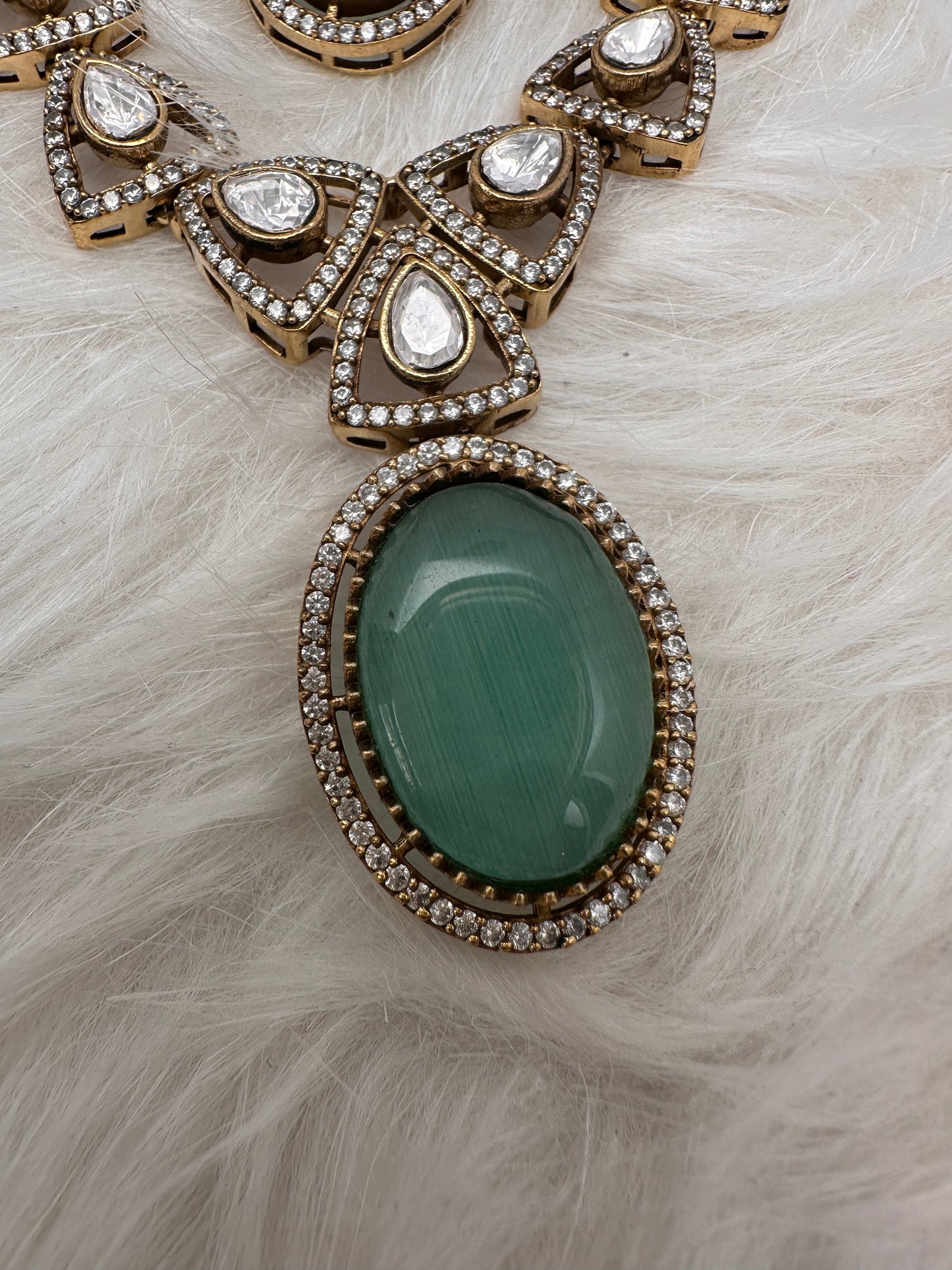 Victorian AD Polki Mint Green Stone Necklace