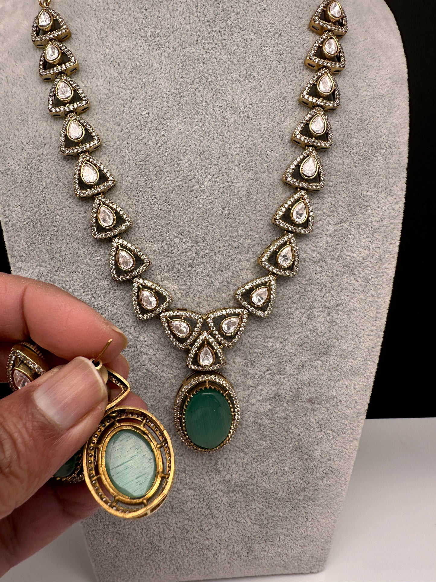 Victorian AD Polki Mint Green Stone Necklace