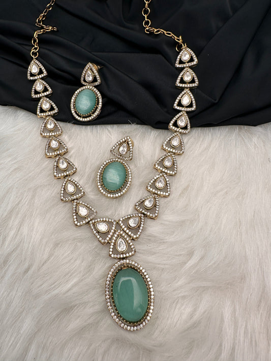 Victorian AD Polki Mint Green Stone Necklace