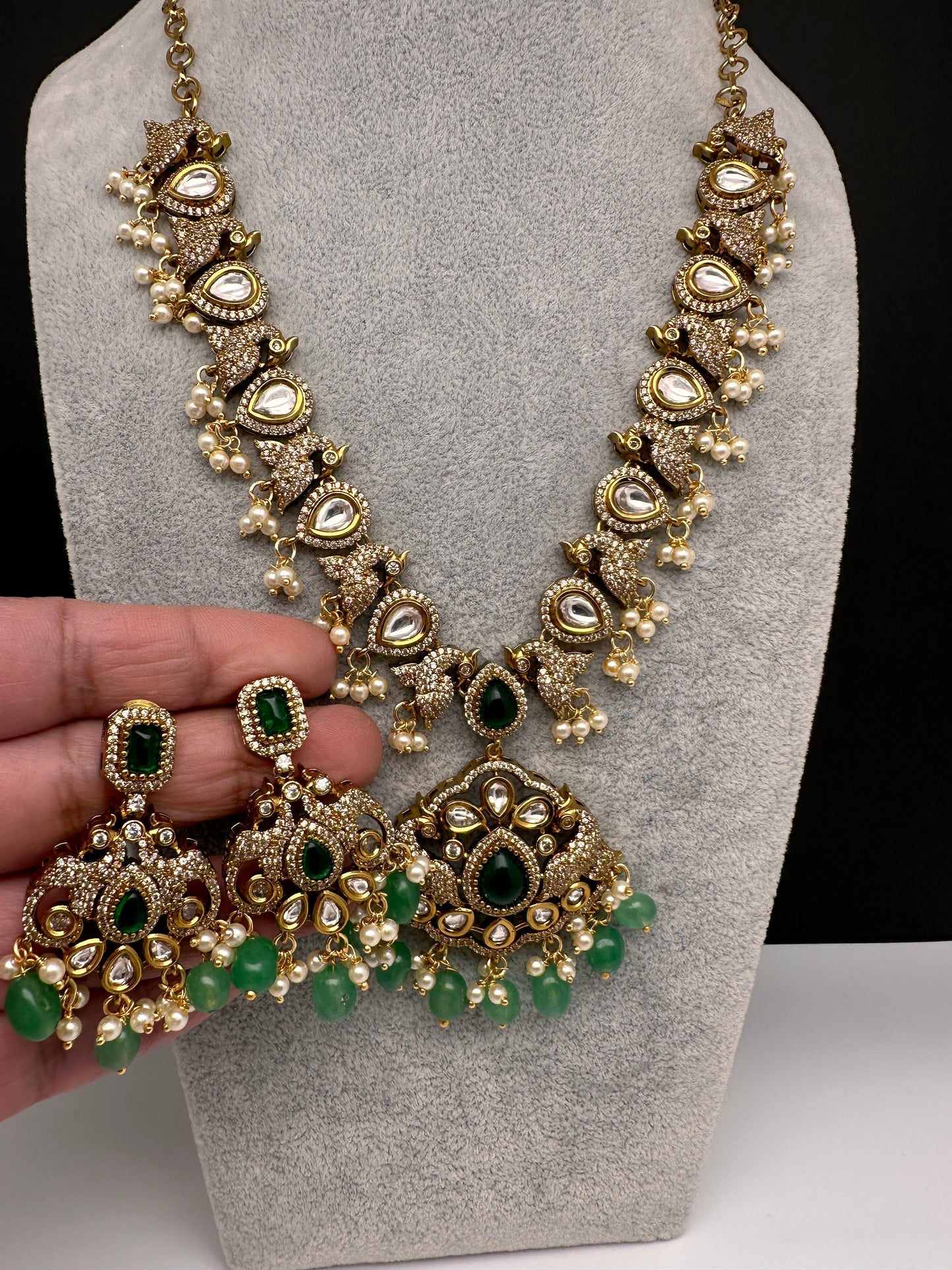 Victorian AD Polki Green Peacock Necklace