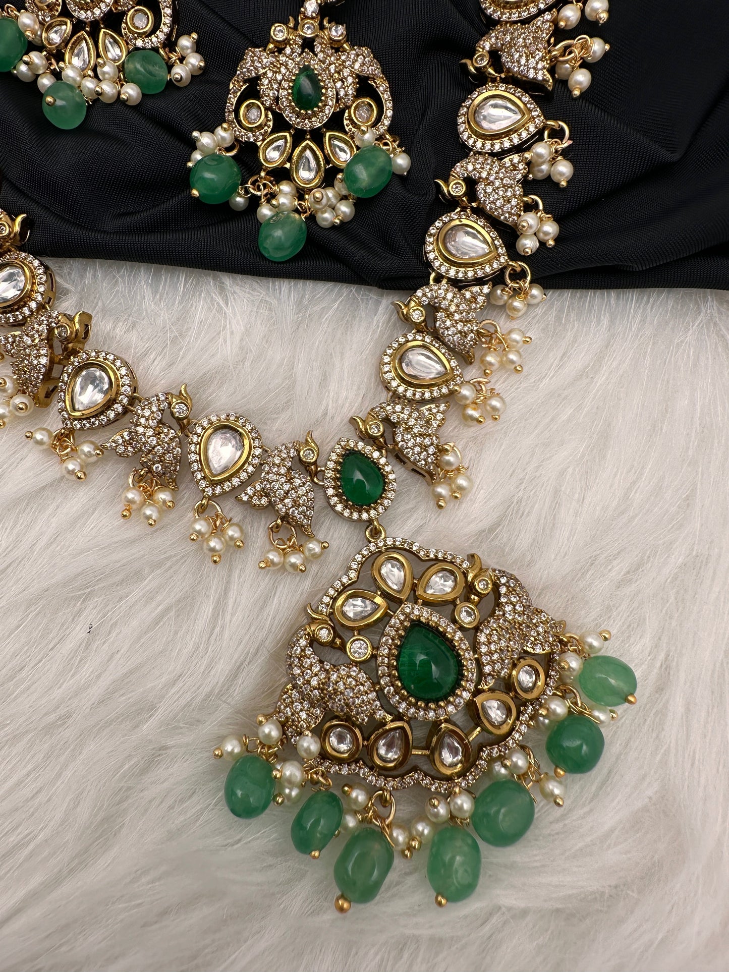 Victorian AD Polki Green Peacock Necklace