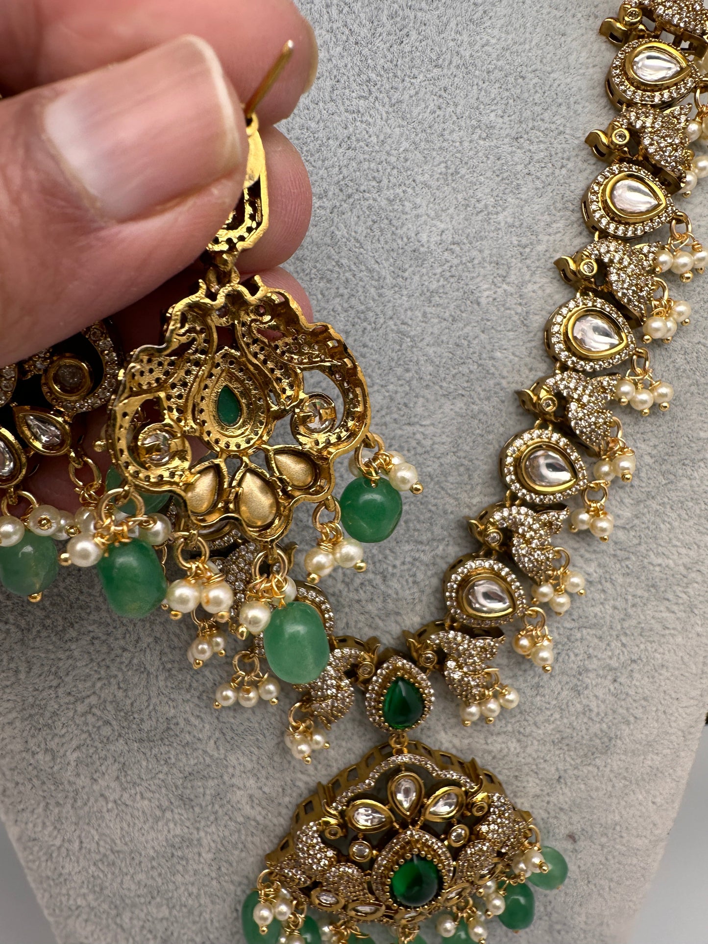 Victorian AD Polki Green Peacock Necklace