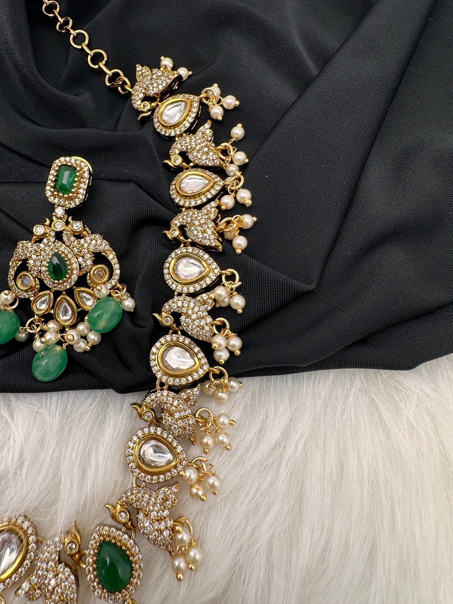 Victorian AD Polki Green Peacock Necklace