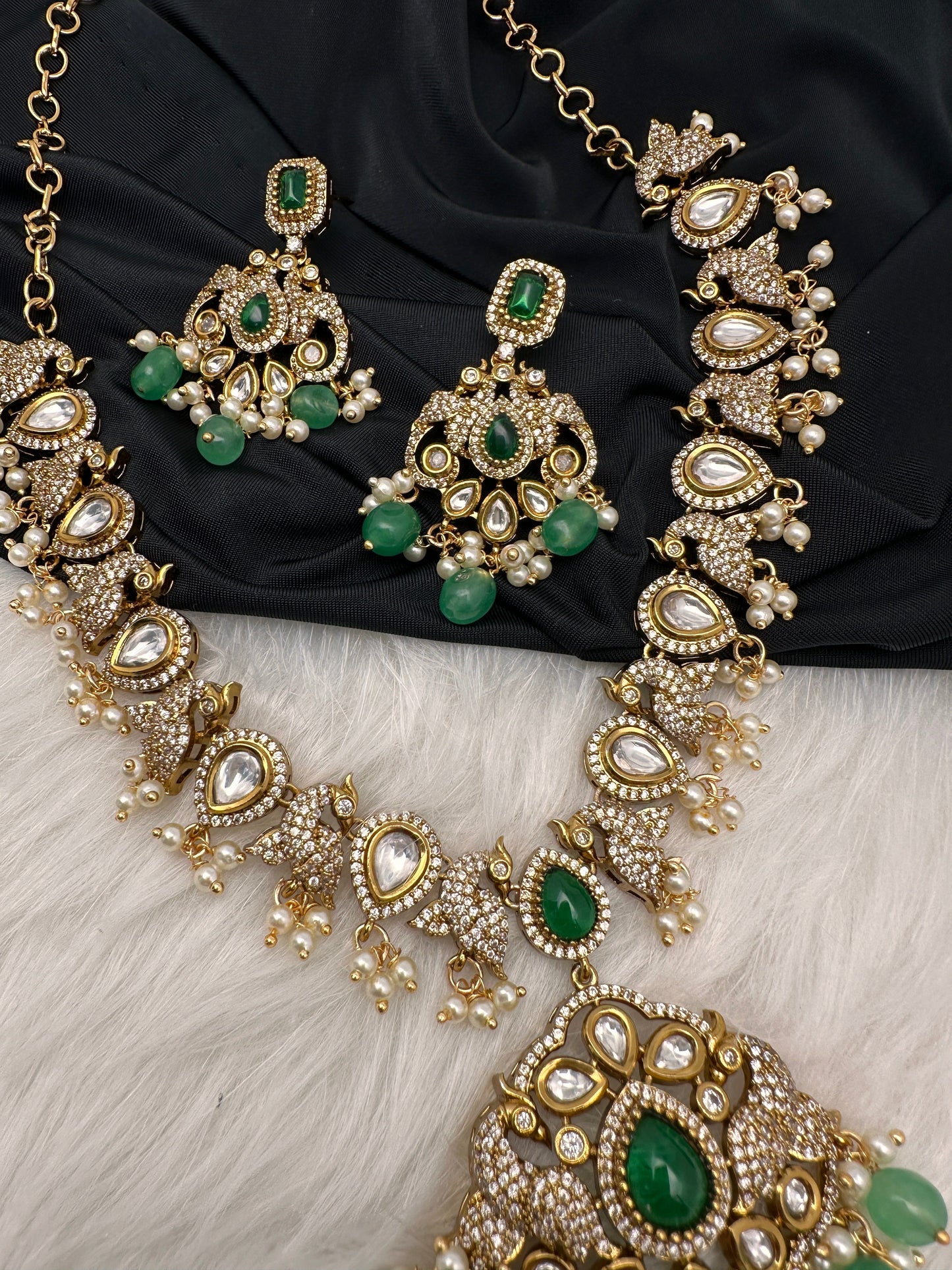 Victorian AD Polki Green Peacock Necklace