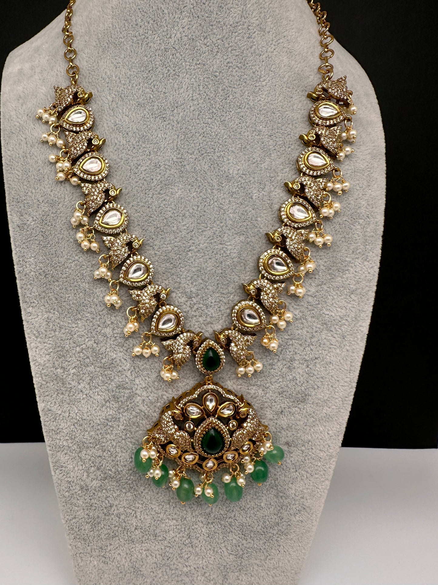Victorian AD Polki Green Peacock Necklace