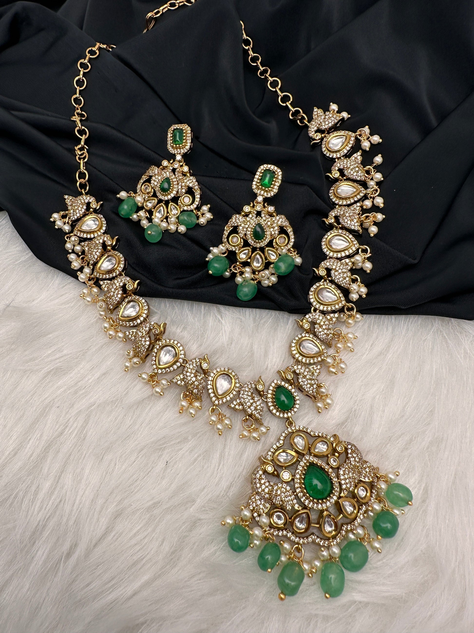 Victorian AD Polki Green Peacock Necklace