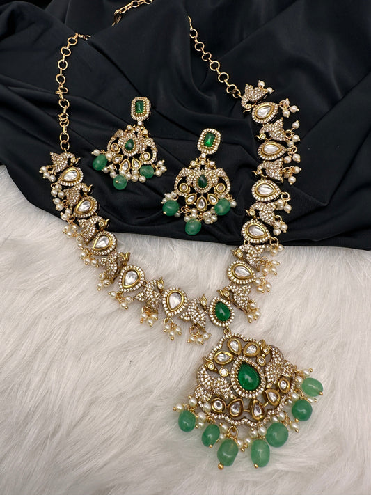 Victorian AD Polki Green Peacock Necklace