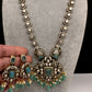 Victorian Mehndi Finish AD Polki Monalisa Color Stone Necklace - Green