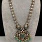 Victorian Mehndi Finish AD Polki Monalisa Color Stone Necklace - Green