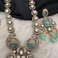 Victorian Mehndi Finish AD Polki Monalisa Color Stone Necklace - Green