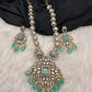 Victorian Mehndi Finish AD Polki Monalisa Color Stone Necklace - Green