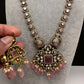 Victorian Mehndi Finish AD Polki Monalisa Color Stone Necklace - Pink