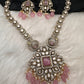 Victorian Mehndi Finish AD Polki Monalisa Color Stone Necklace - Pink
