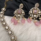 Victorian Mehndi Finish AD Polki Monalisa Color Stone Necklace - Pink