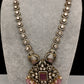 Victorian Mehndi Finish AD Polki Monalisa Color Stone Necklace - Pink