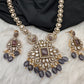 Victorian Mehndi Finish AD Polki Color Monalisa Stone Necklace - Purple