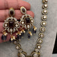 Victorian Mehndi Finish AD Polki Color Monalisa Stone Necklace - Purple