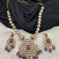 Victorian Mehndi Finish AD Polki Color Monalisa Stone Necklace - Purple