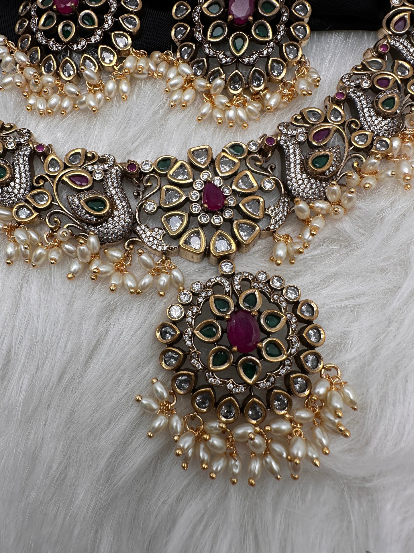 Victorian AD Polki Peacock Neckline Necklace