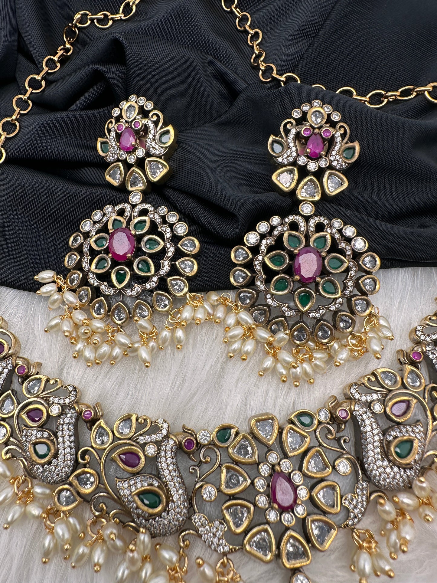 Victorian AD Polki Peacock Neckline Necklace