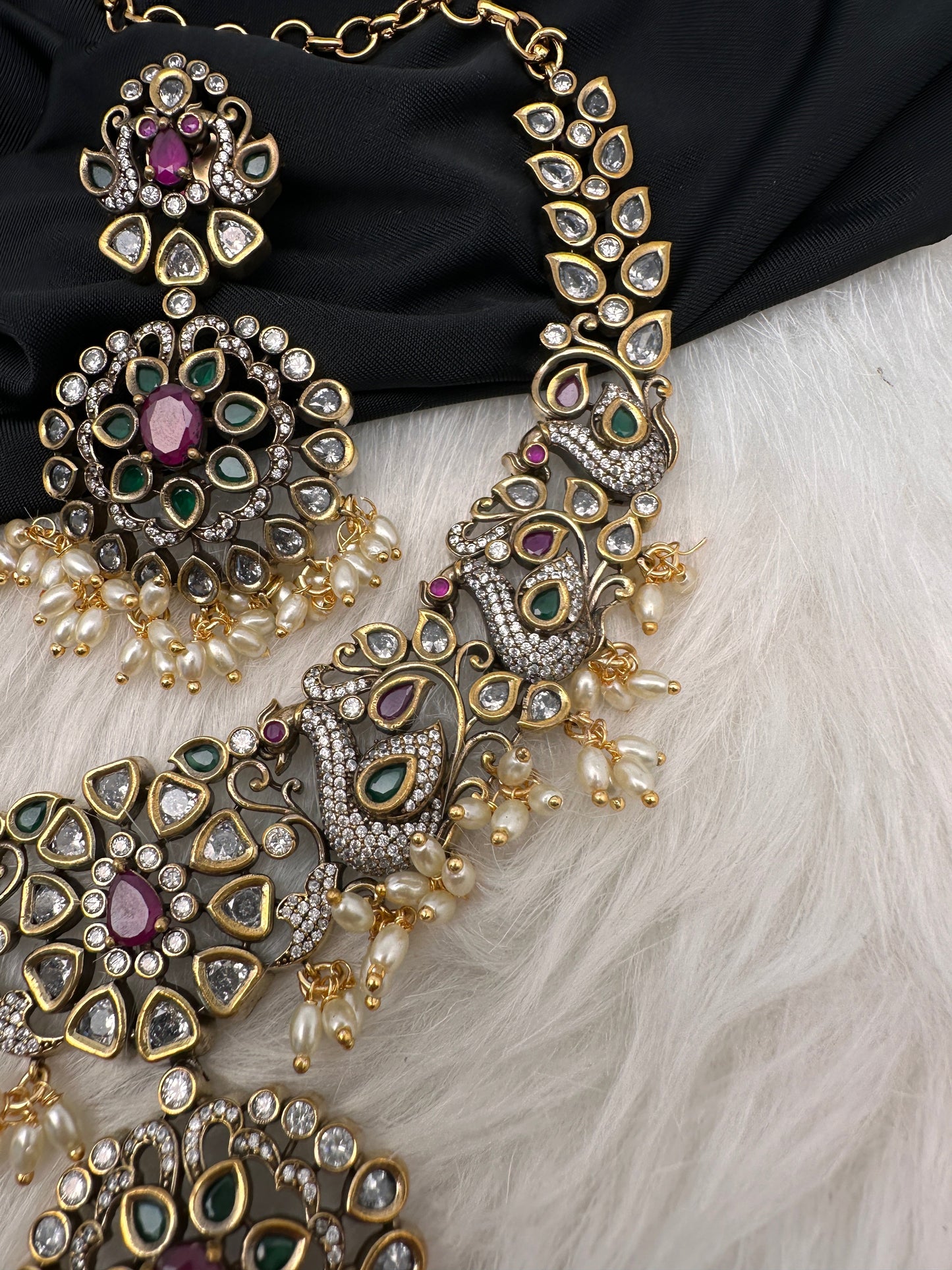 Victorian AD Polki Peacock Neckline Necklace