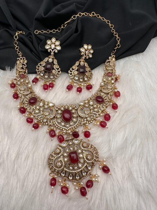 Victorian AD Polki Red Stone Red Beads Neckline Necklace