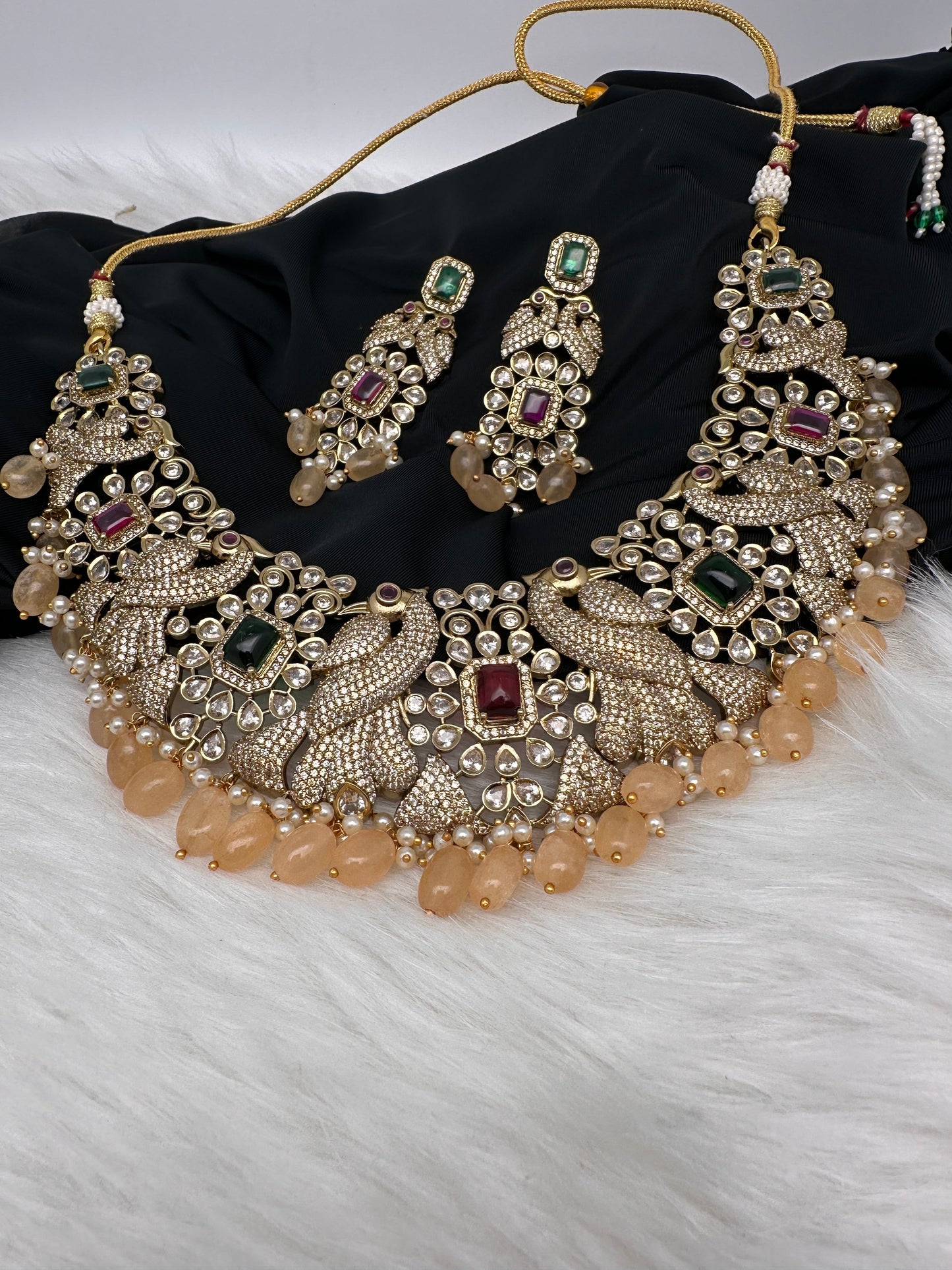 Victorian Mehndi Finish AD Polki Neckline Necklace