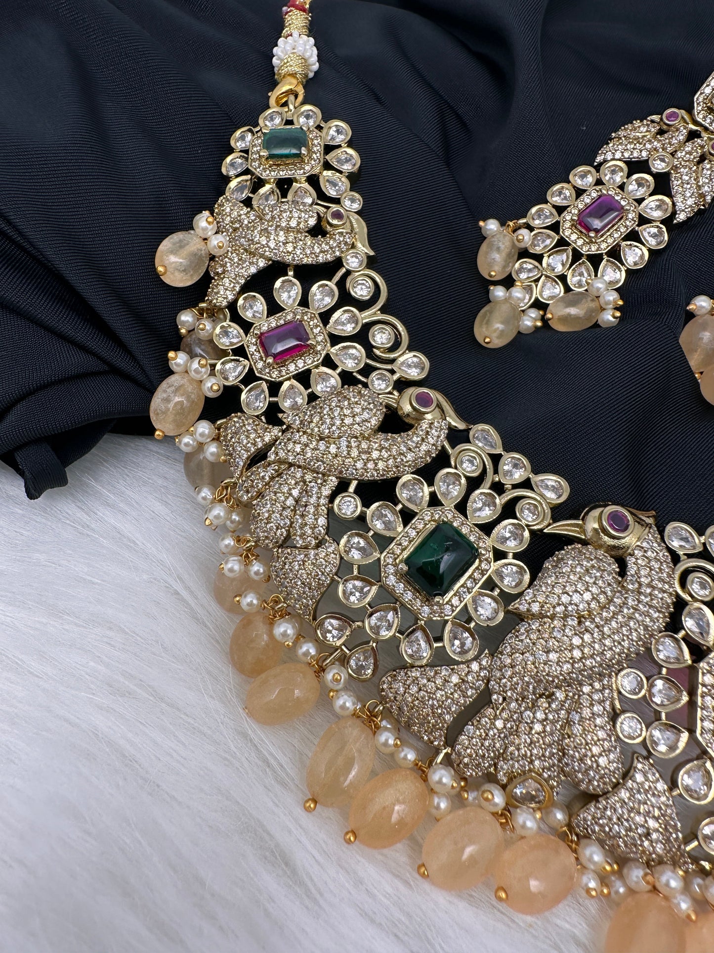 Victorian Mehndi Finish AD Polki Neckline Necklace