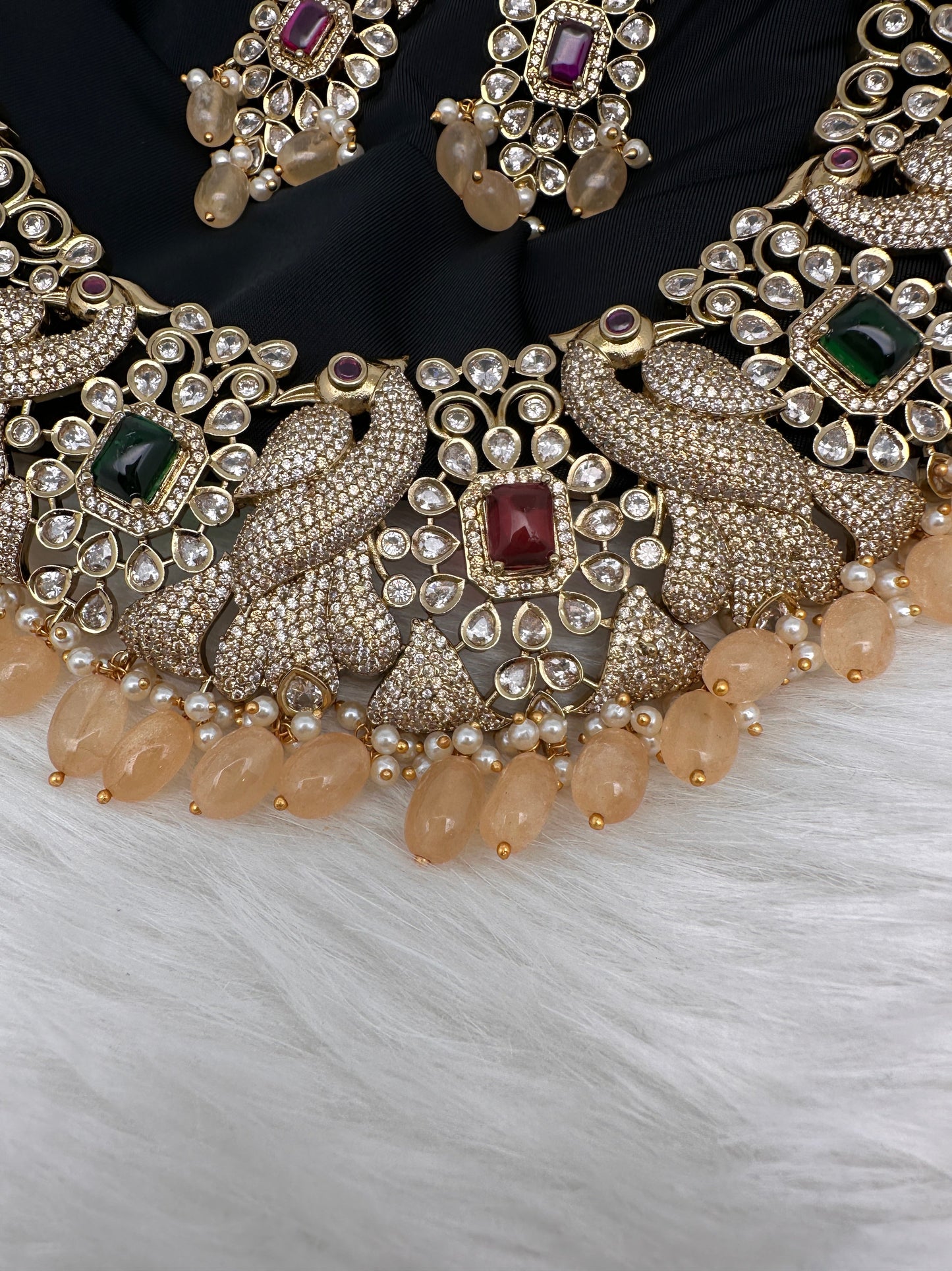Victorian Mehndi Finish AD Polki Neckline Necklace