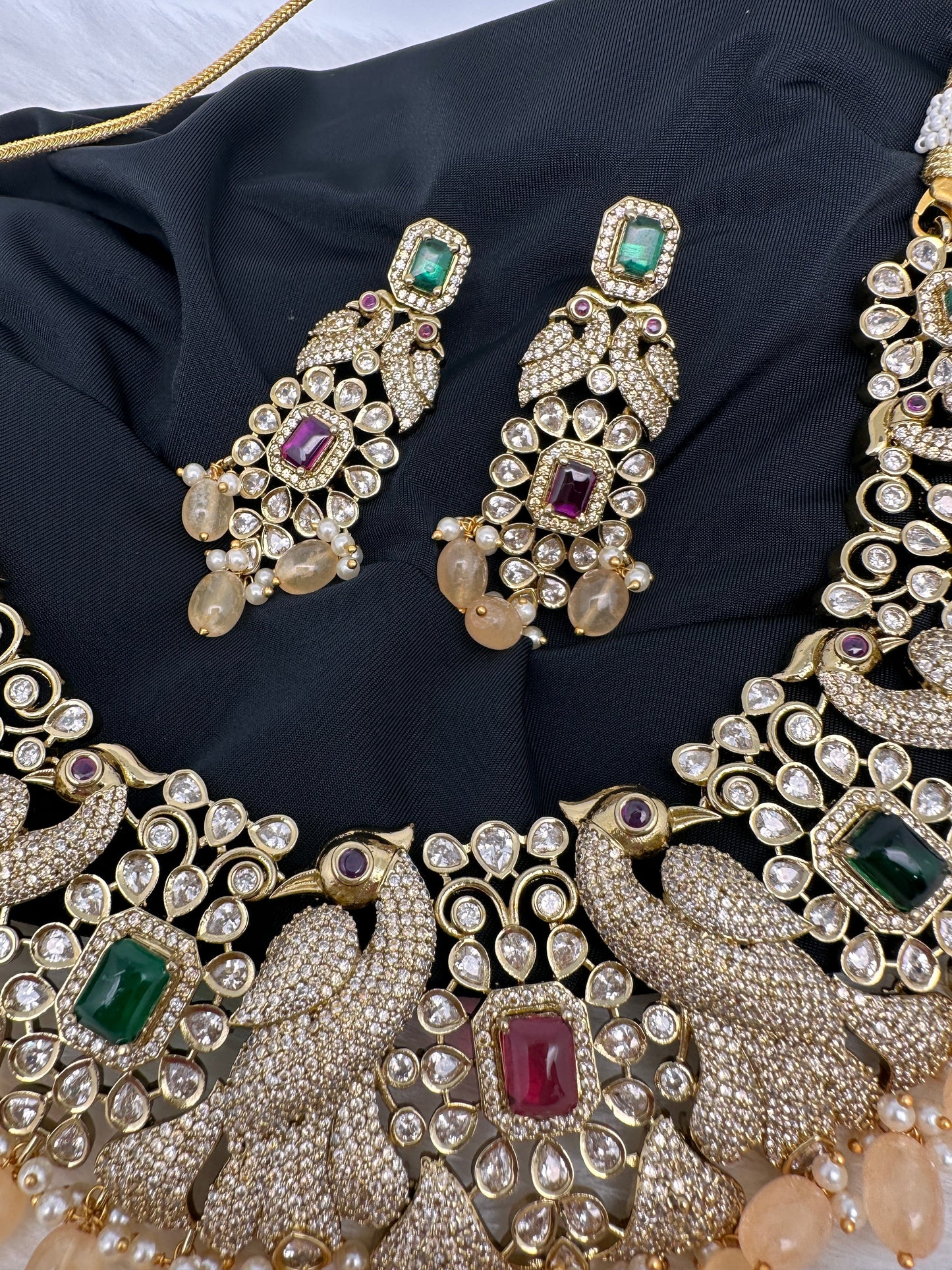 Victorian Mehndi Finish AD Polki Neckline Necklace