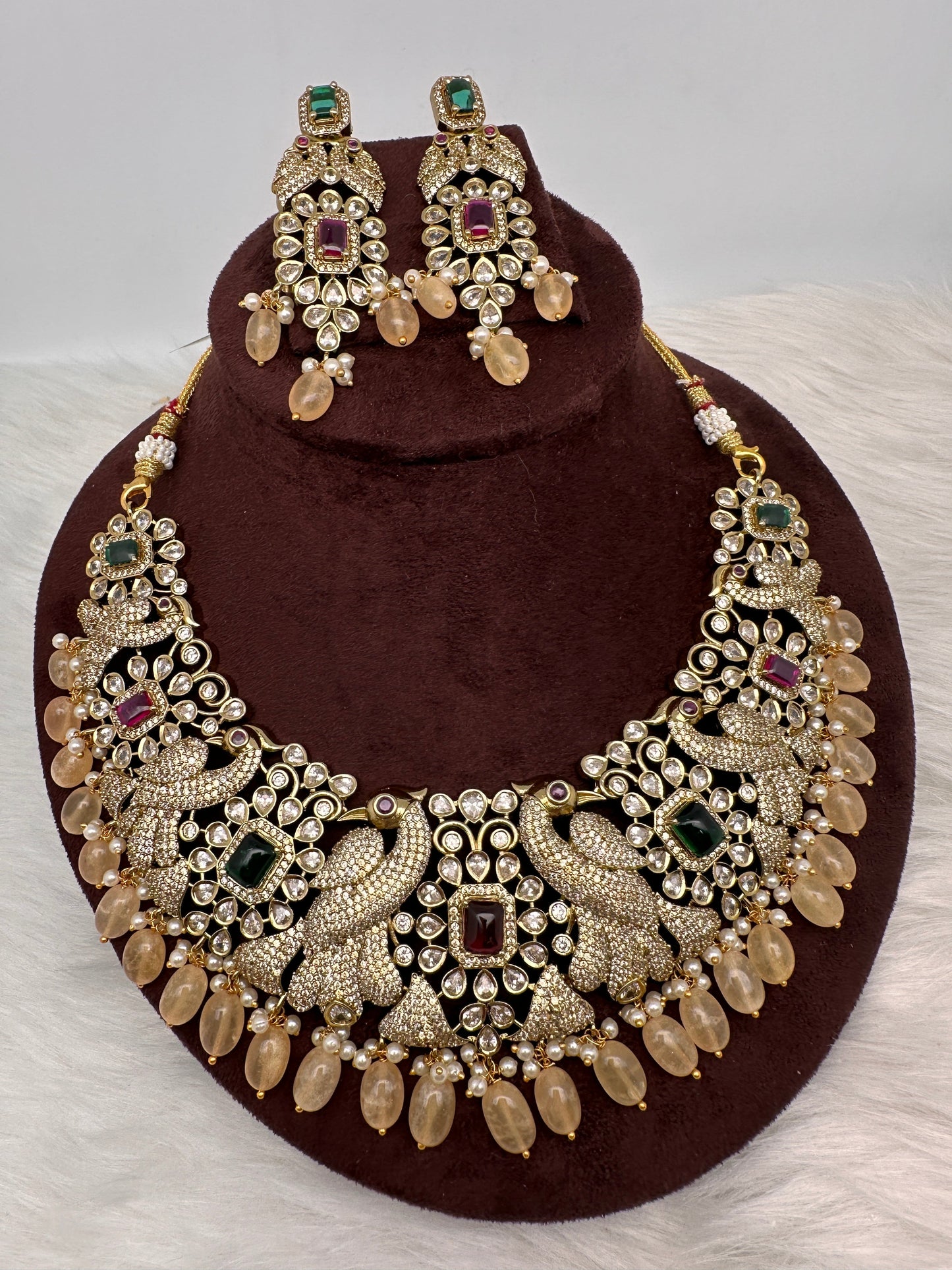 Victorian Mehndi Finish AD Polki Neckline Necklace