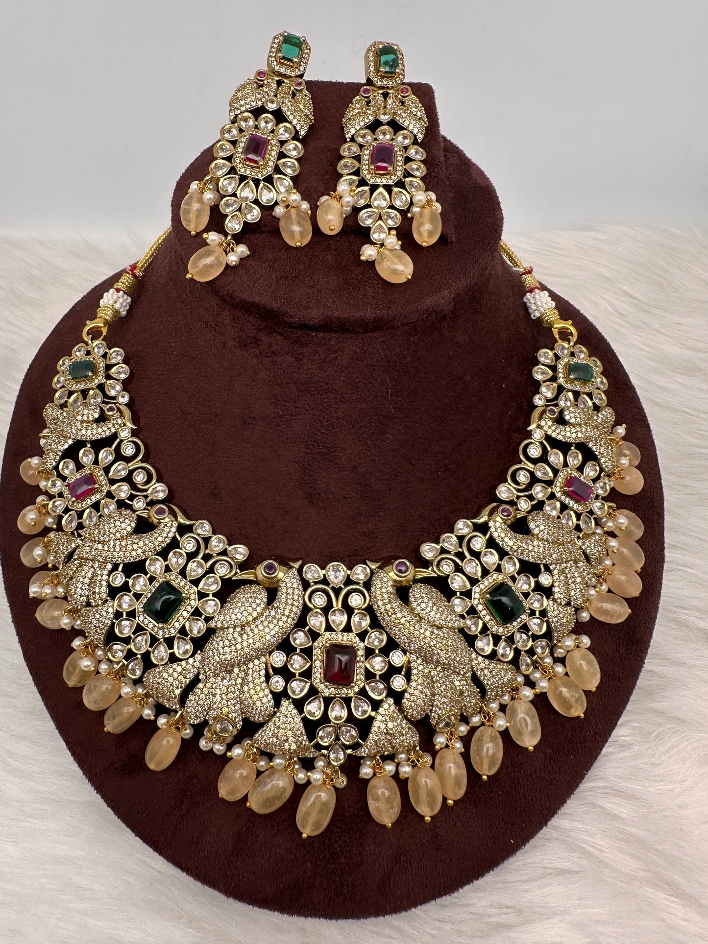 Victorian Mehndi Finish AD Polki Neckline Necklace