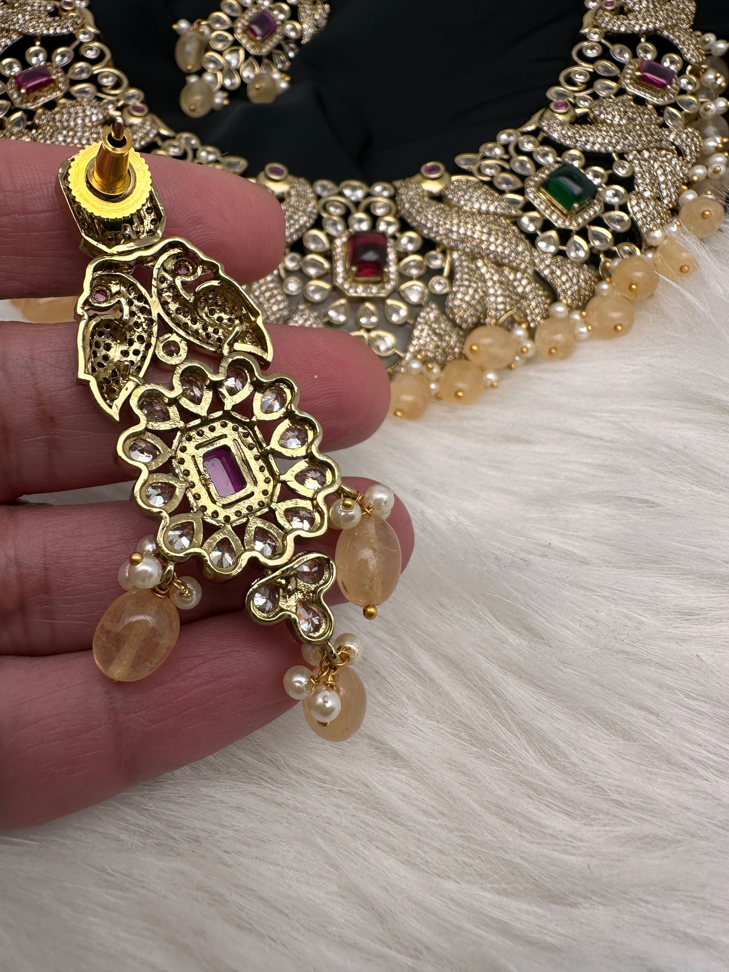 Victorian Mehndi Finish AD Polki Neckline Necklace
