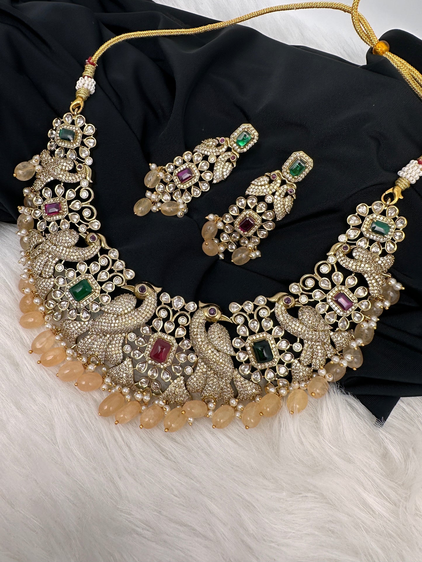 Victorian Mehndi Finish AD Polki Neckline Necklace
