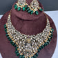 Goddess Lakshmi Victorian Mehndi Finish AD Polki Color Stone Necklace - Green