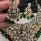 Goddess Lakshmi Victorian Mehndi Finish AD Polki Color Stone Necklace - Green