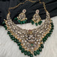 Goddess Lakshmi Victorian Mehndi Finish AD Polki Color Stone Necklace - Green