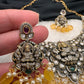 Goddess Lakshmi Victorian Mehndi Finish AD Polki Color Stone Necklace - Yellow