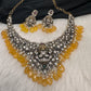 Goddess Lakshmi Victorian Mehndi Finish AD Polki Color Stone Necklace - Yellow