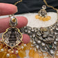 Goddess Lakshmi Victorian Mehndi Finish AD Polki Color Stone Necklace - Yellow