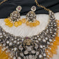 Goddess Lakshmi Victorian Mehndi Finish AD Polki Color Stone Necklace - Yellow