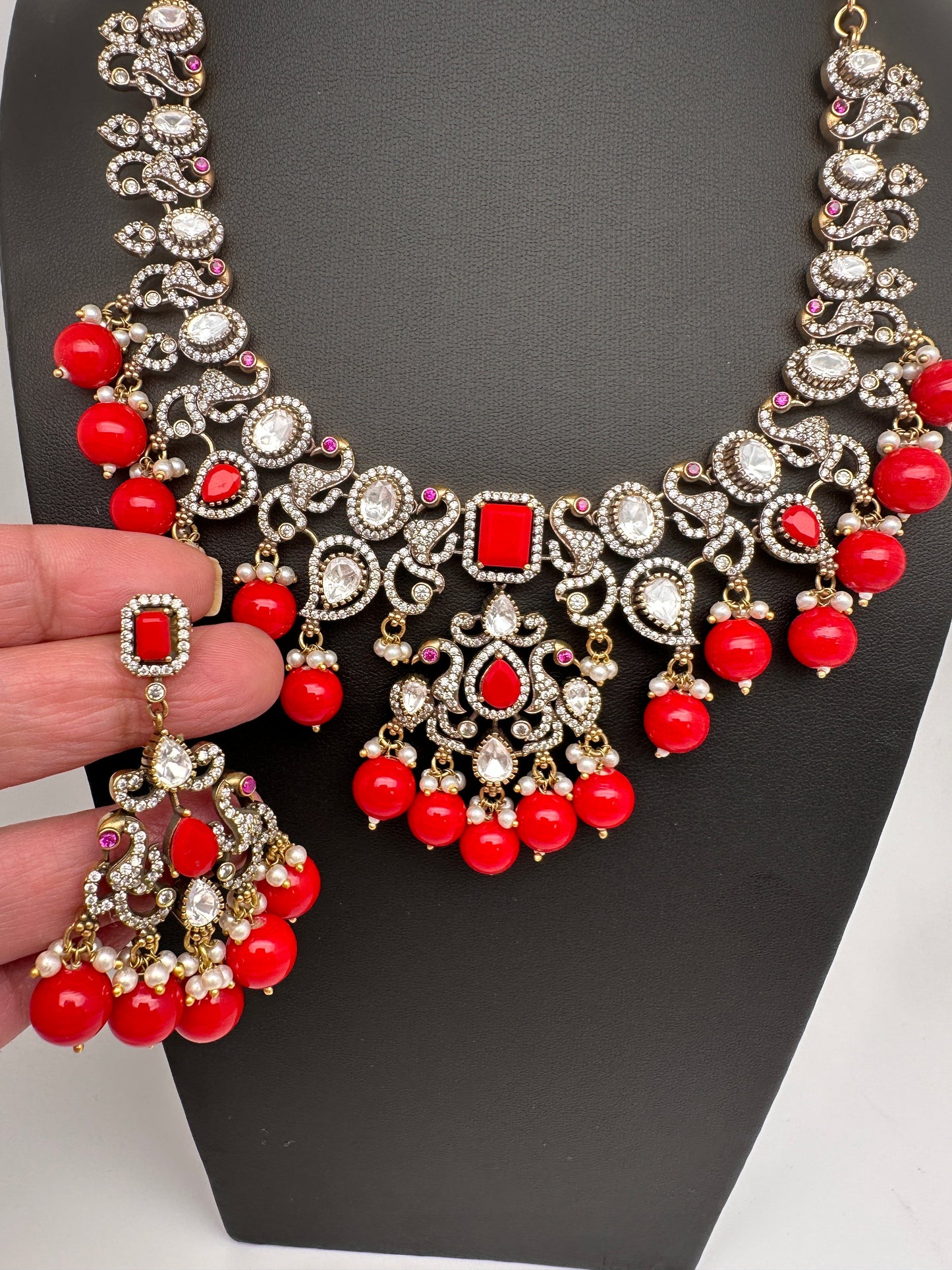 Victorian Moissanite Polki Coral Necklace