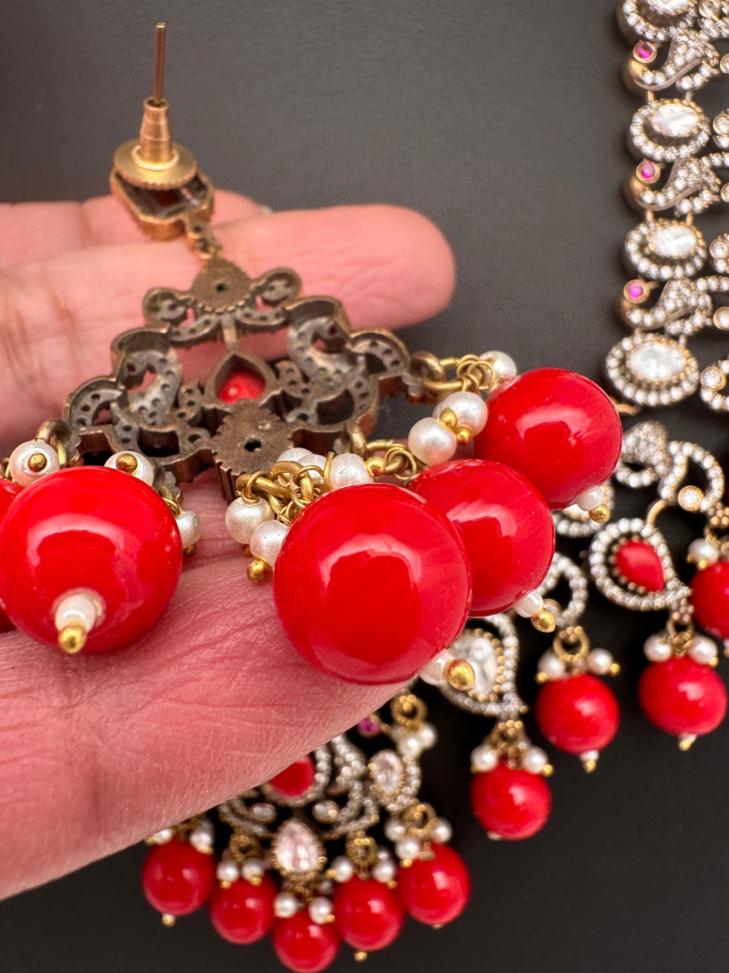 Victorian Moissanite Polki Coral Necklace